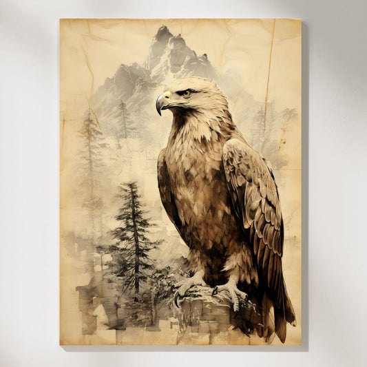 Friedrich's Flight Majestic Eagle in Romantic Blueprint Wall Art