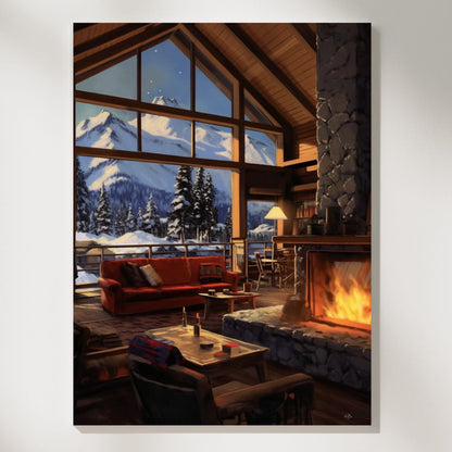 Mountain Retreat Retro Ski Lodge Wall Art