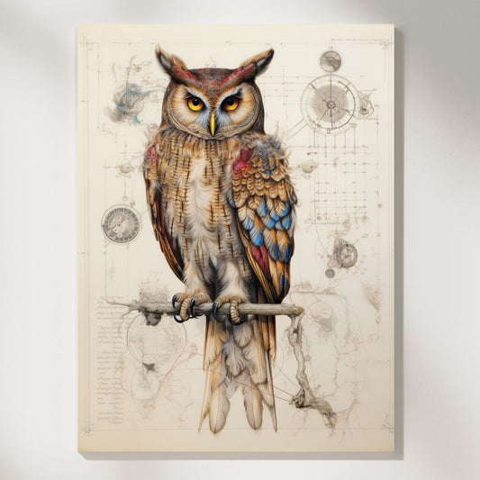 Durer's Avian Chronicle Owl Sketch, 15th Century Blueprint Wall Art