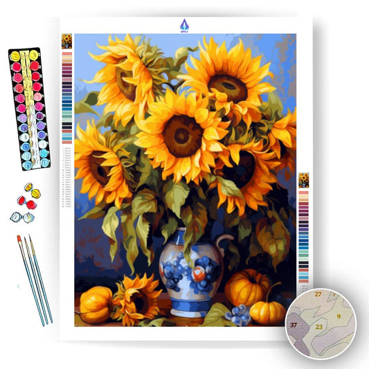 Sunflowers Bouquet in Blue Vase - Paint by Numbers