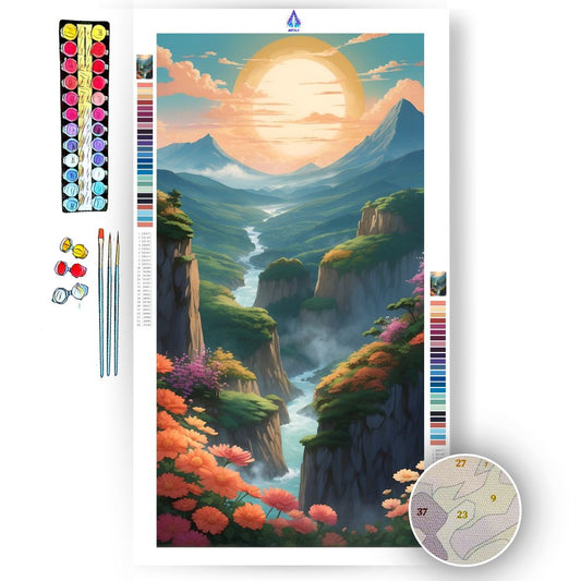 Ghibli-Inspired Enchanted Landscape - Paint by Numbers Kit