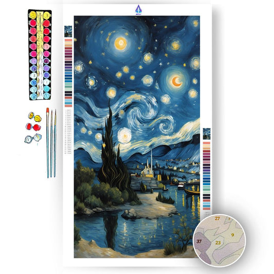 Celestial Dreams: A Fusion of Van Gogh and Dalí - Paint by Numbers Kit