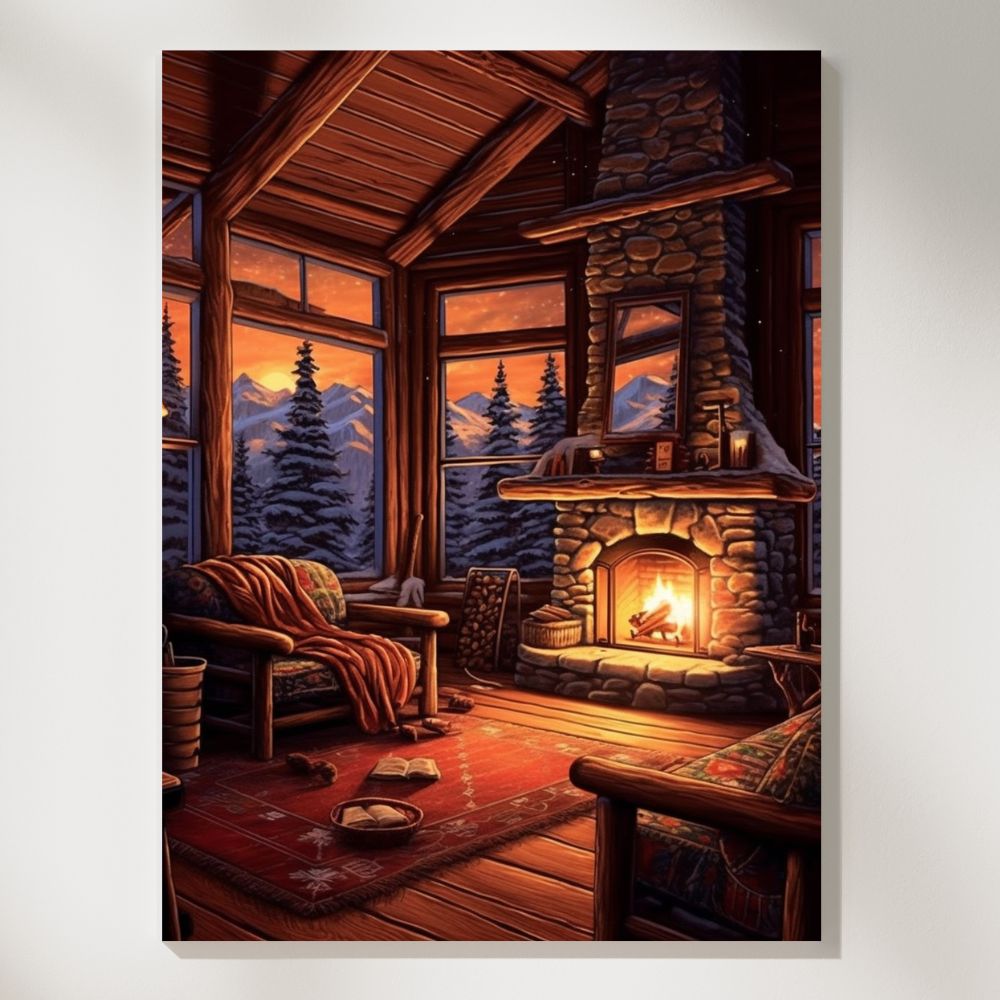 Alpine Retreat Retro Ski LodgeWall Art