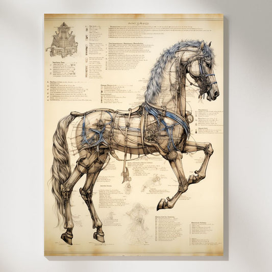 Equestrian Anatomy Da Vinci Blueprint Wall Art