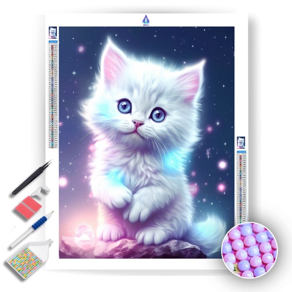 White Kitten- Diamond Painting Kit