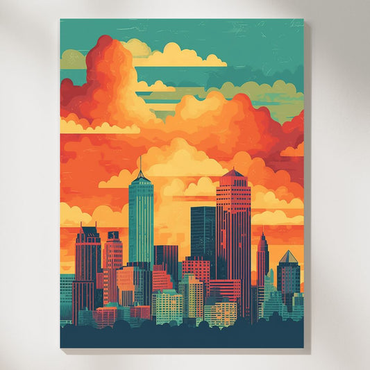 Cityscape Elegance: Vintage Skyline Sunset Wall Art