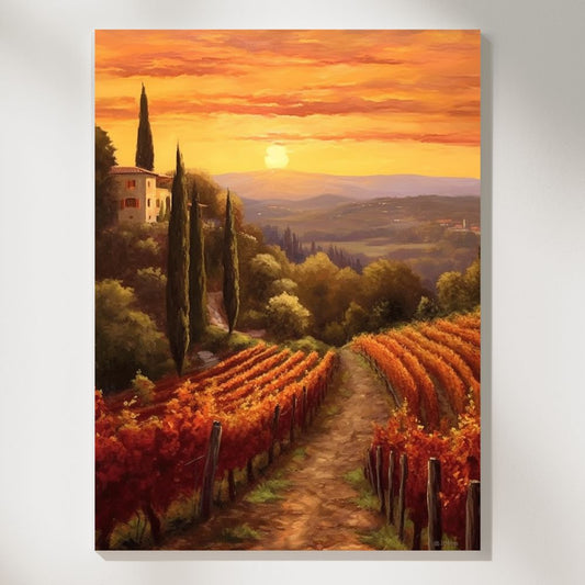 Impressionist Harvest: Tuscan Vineyard Sunset Wall Art