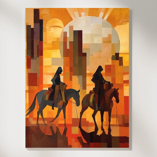 Desert Symphony Cowboys in Cubist Hues Wall Art