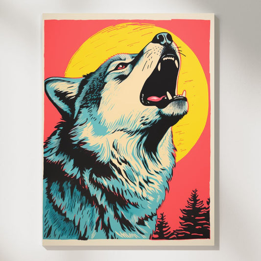 Howl in Pop Stylized Wolf Print  Wall Art