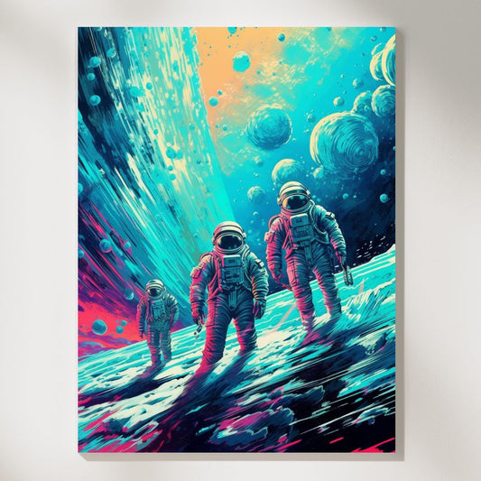 Cosmic Fusion Retro-Futuristic Space Exploration Wall Art