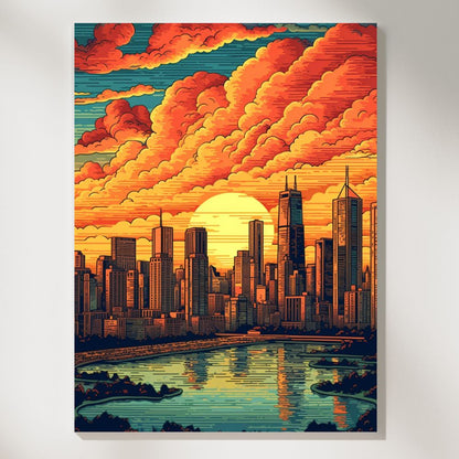 Mid-Century Skylines Vintage Cityscape Glow Wall Art