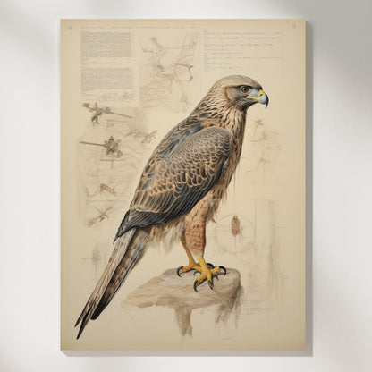 Falcon Flight Detailed Blueprint in Arabic Miniature Style Wall Art