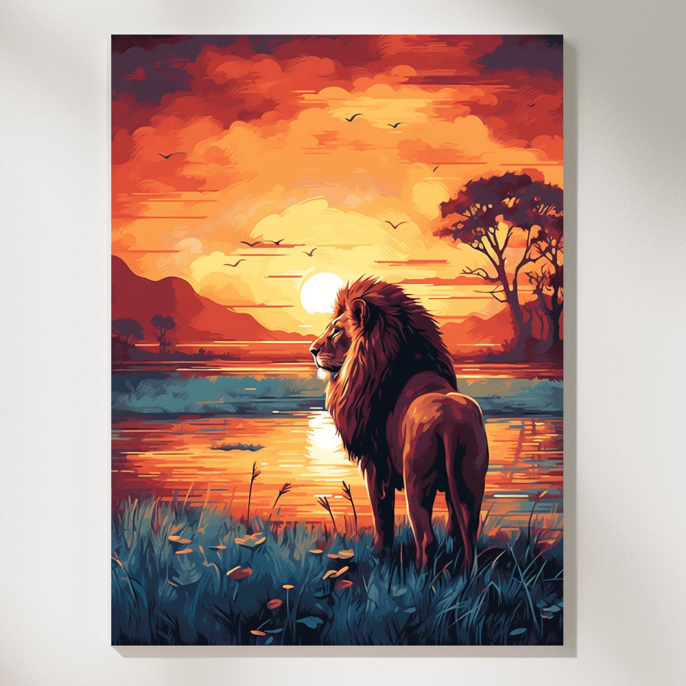 Safari Serenity Vintage Lion Encounter Wall Art