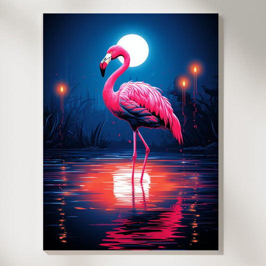 Neon Oasis 80s Flamingo Vibes Wall Art