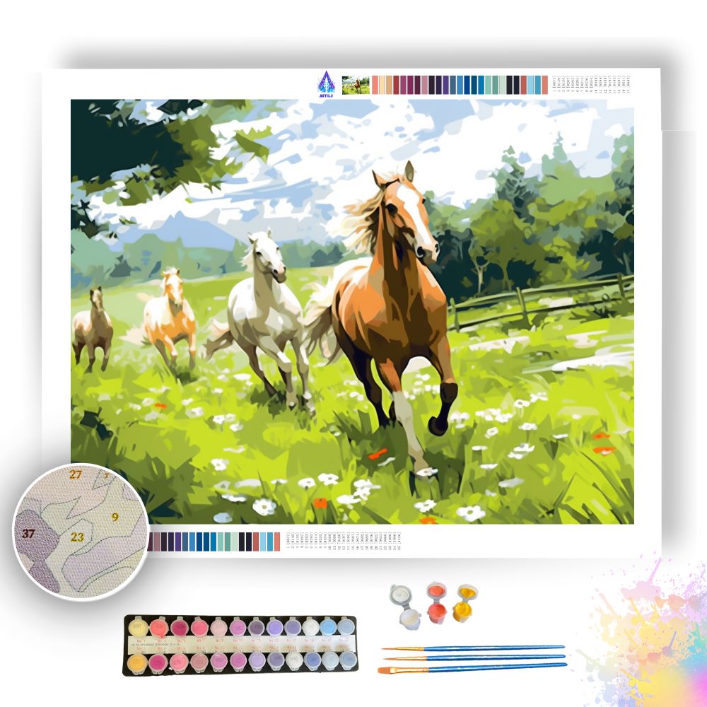 Running Horses in Pastoral Elegance - Paint by Numbers