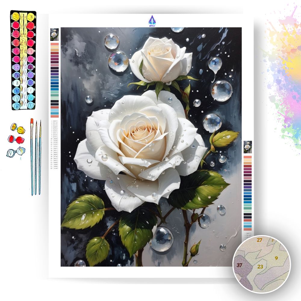 White Rose Elegance- Paint by Numbers