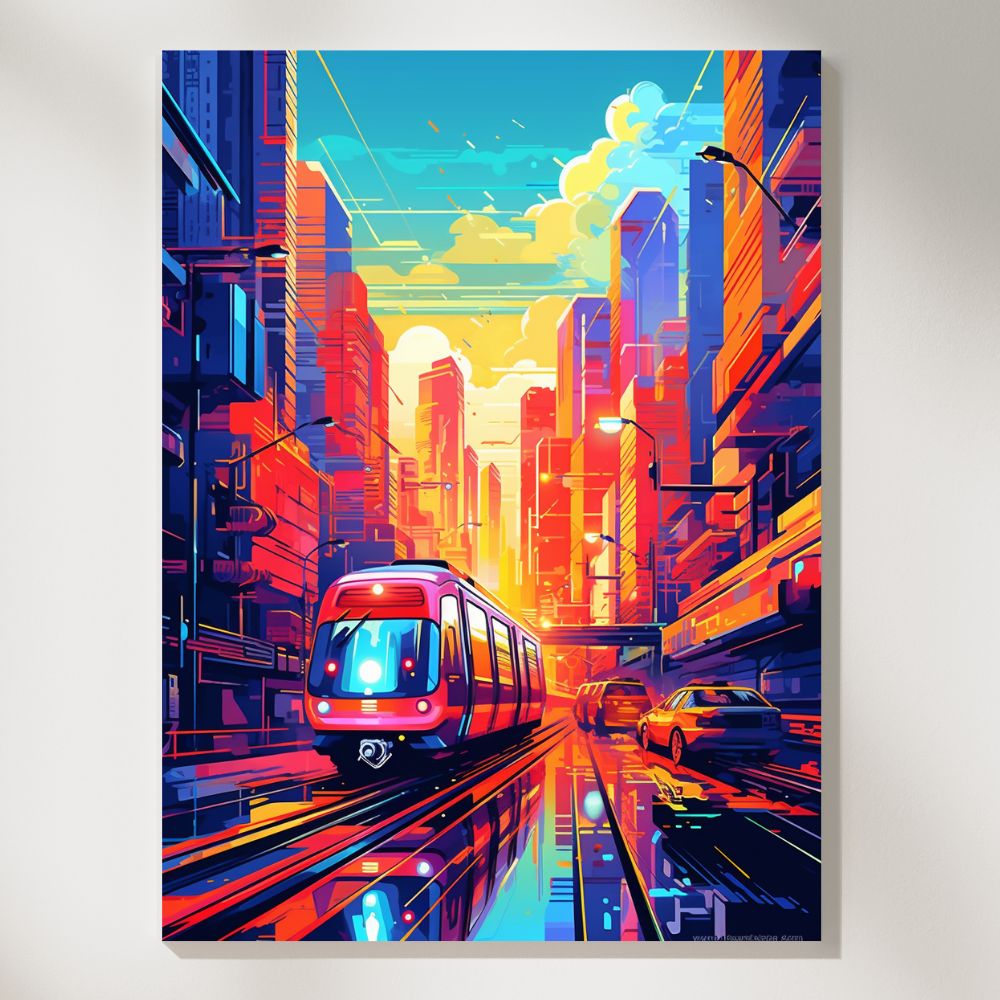 Futuristic Neon Metropolis Monorail Dreams Wall Art