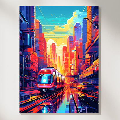 Futuristic Neon Metropolis Monorail Dreams Wall Art