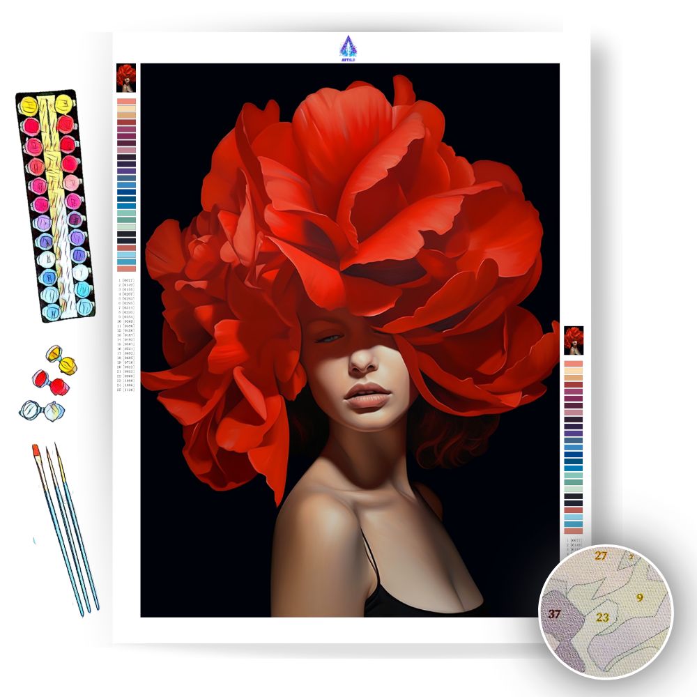 Red Head Flower Portrait - Paint by Numbers