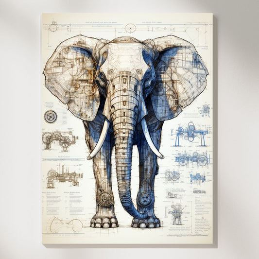 Majestic Marvel Elephant Blueprint Wall Art