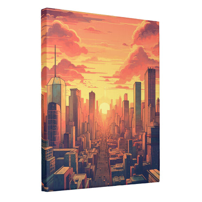 Retro Skylines: Iconic Cityscape in Sunset Glow Wall Art