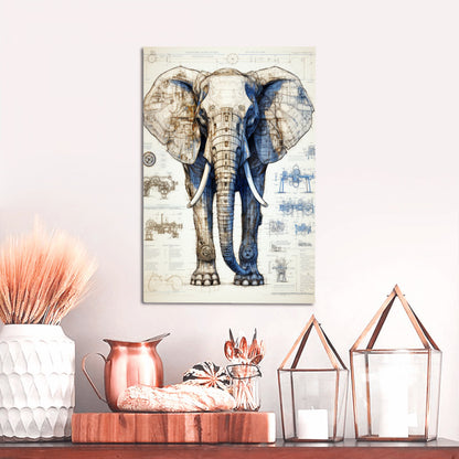 Majestic Marvel Elephant Blueprint Wall Art