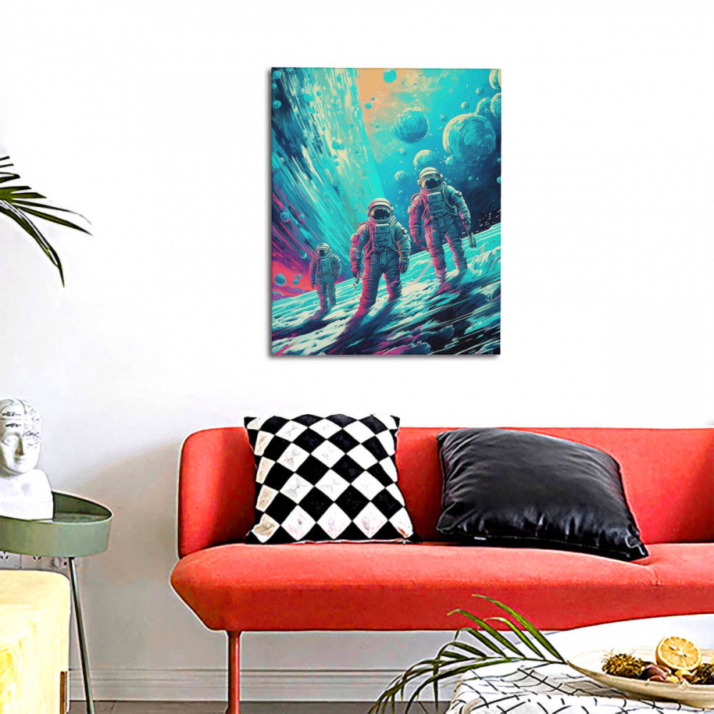 Cosmic Fusion Retro-Futuristic Space Exploration Wall Art