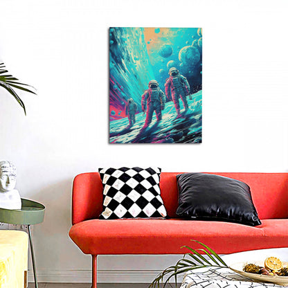 Cosmic Fusion Retro-Futuristic Space Exploration Wall Art