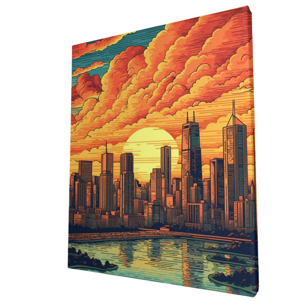 Mid-Century Skylines Vintage Cityscape Glow Wall Art