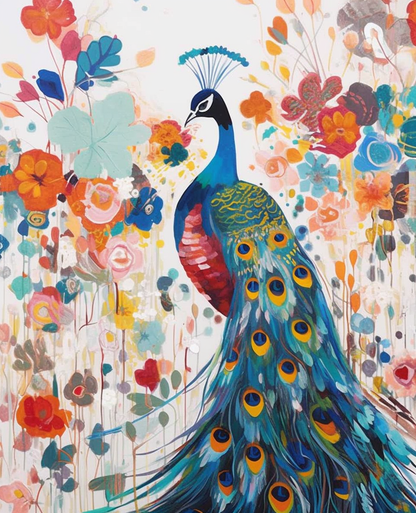 Peacock's Floral Waltz - Paint by Numbers