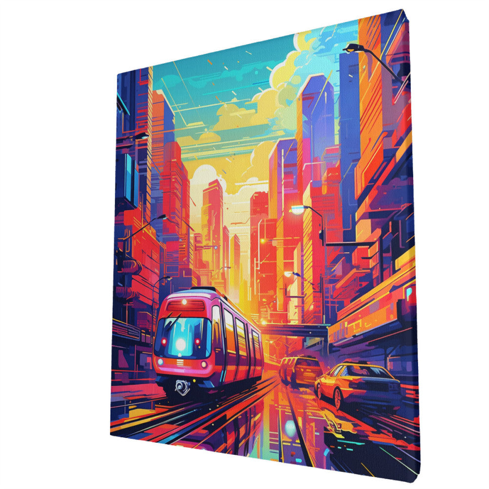 Futuristic Neon Metropolis Monorail Dreams Wall Art