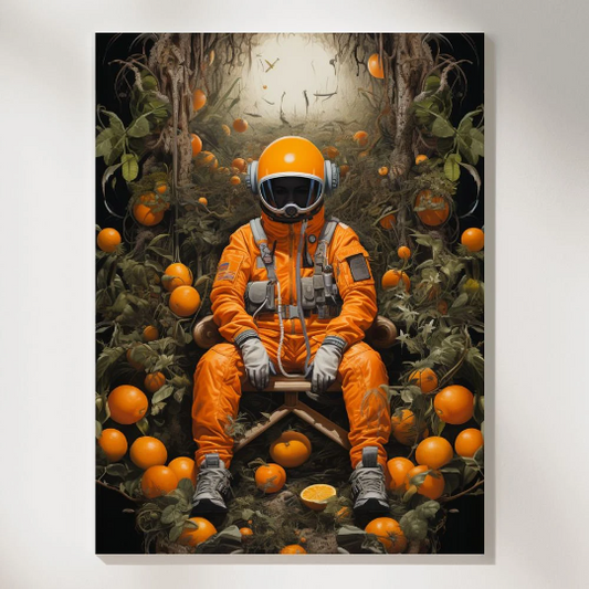 Orange Odyssey Astronaut in Space Wall Art