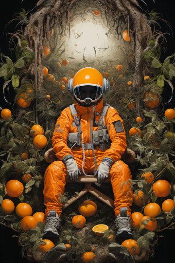 Orange Odyssey: Astronaut in Space  - Paint by Numbers