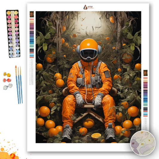 Orange Odyssey: Astronaut in Space  - Paint by Numbers