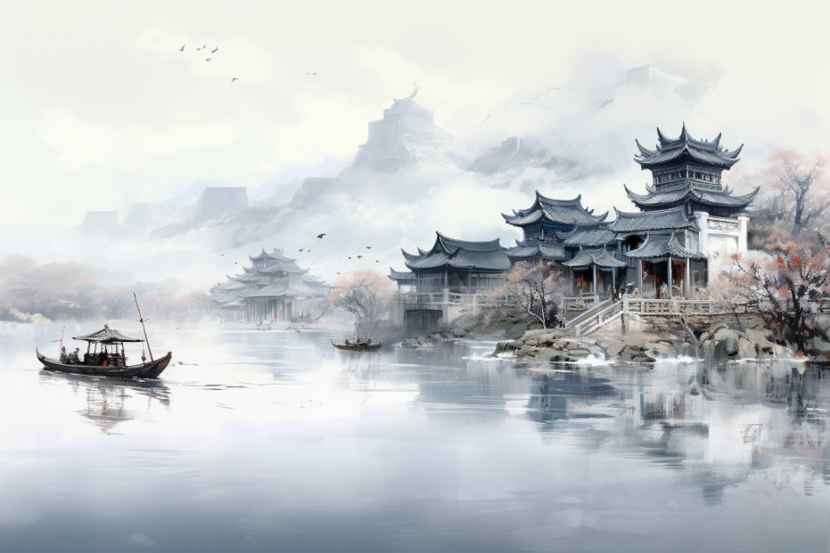 Serene Chinese Waterway - Paint by Numbers