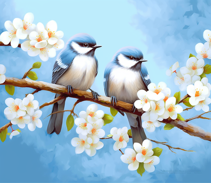 Lovebirds on a Whimsical Branch - Paint by Numbers