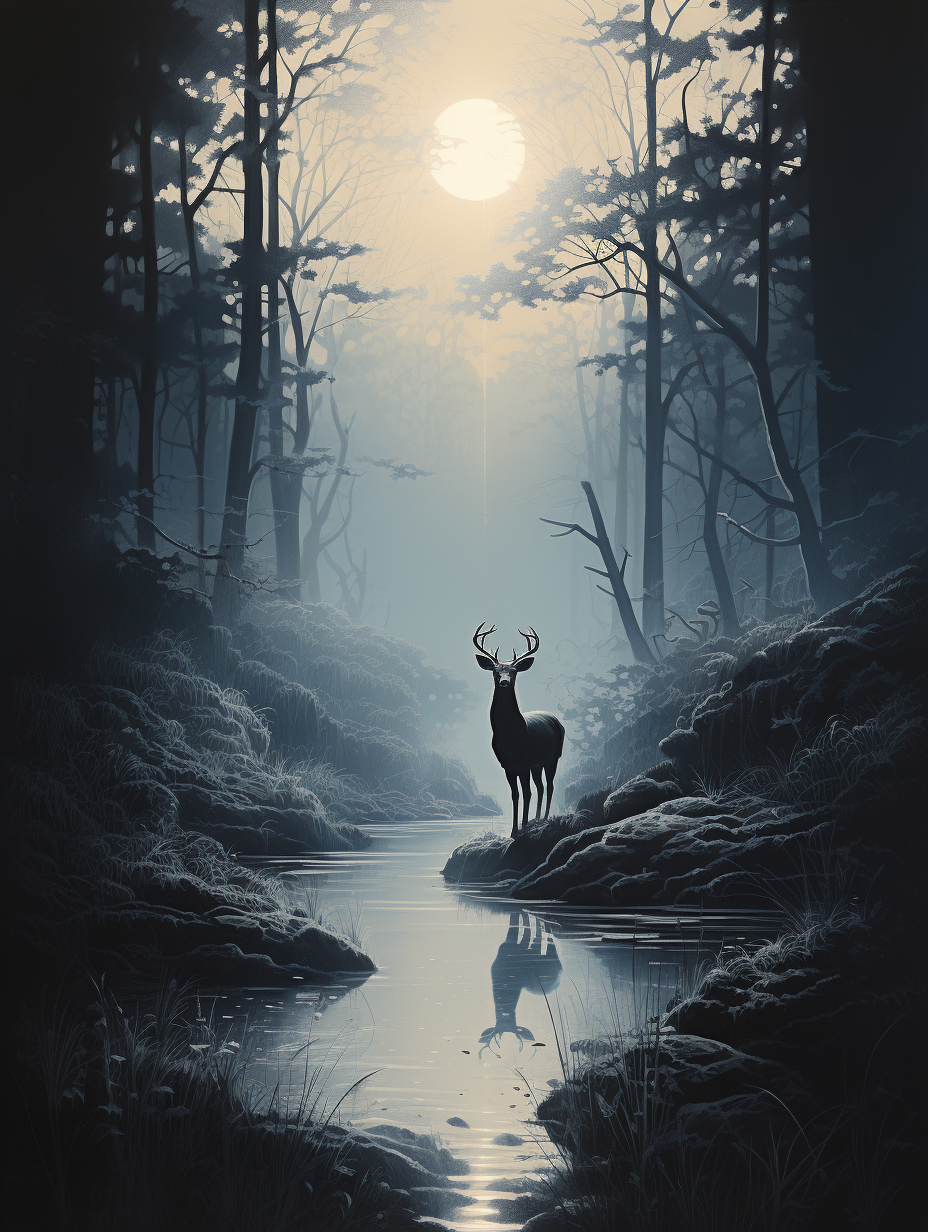 Woodland Reverie Romantic Deer Etching Wall Art