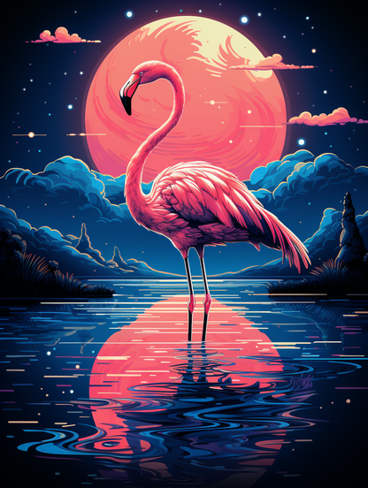 Neon Oasis 80s Flamingo Glow Wall Art