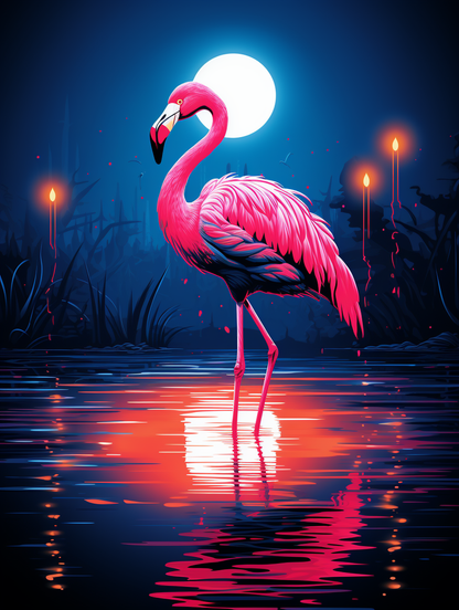 Neon Oasis 80s Flamingo Vibes Wall Art