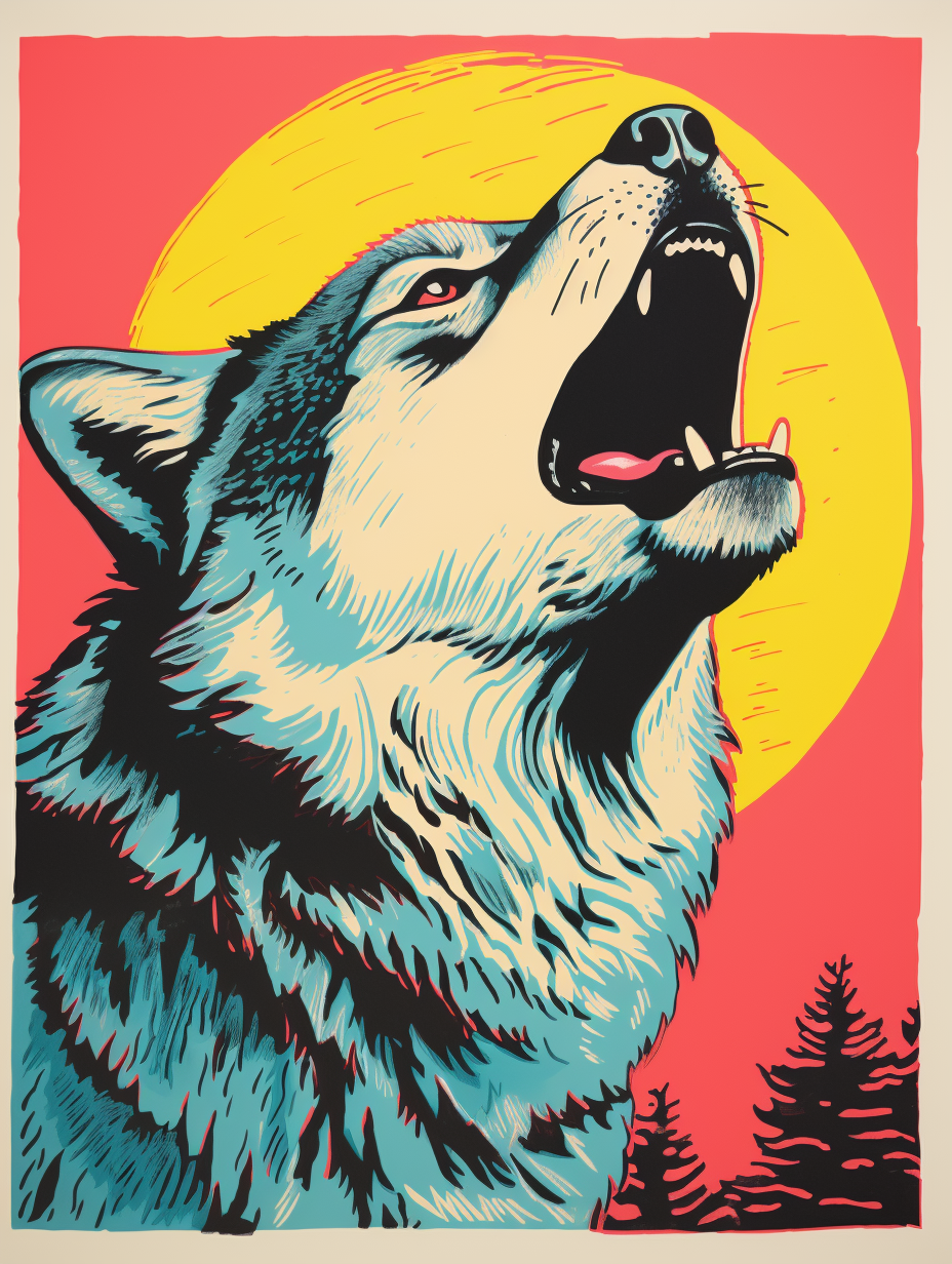 Howl in Pop Stylized Wolf Print  Wall Art