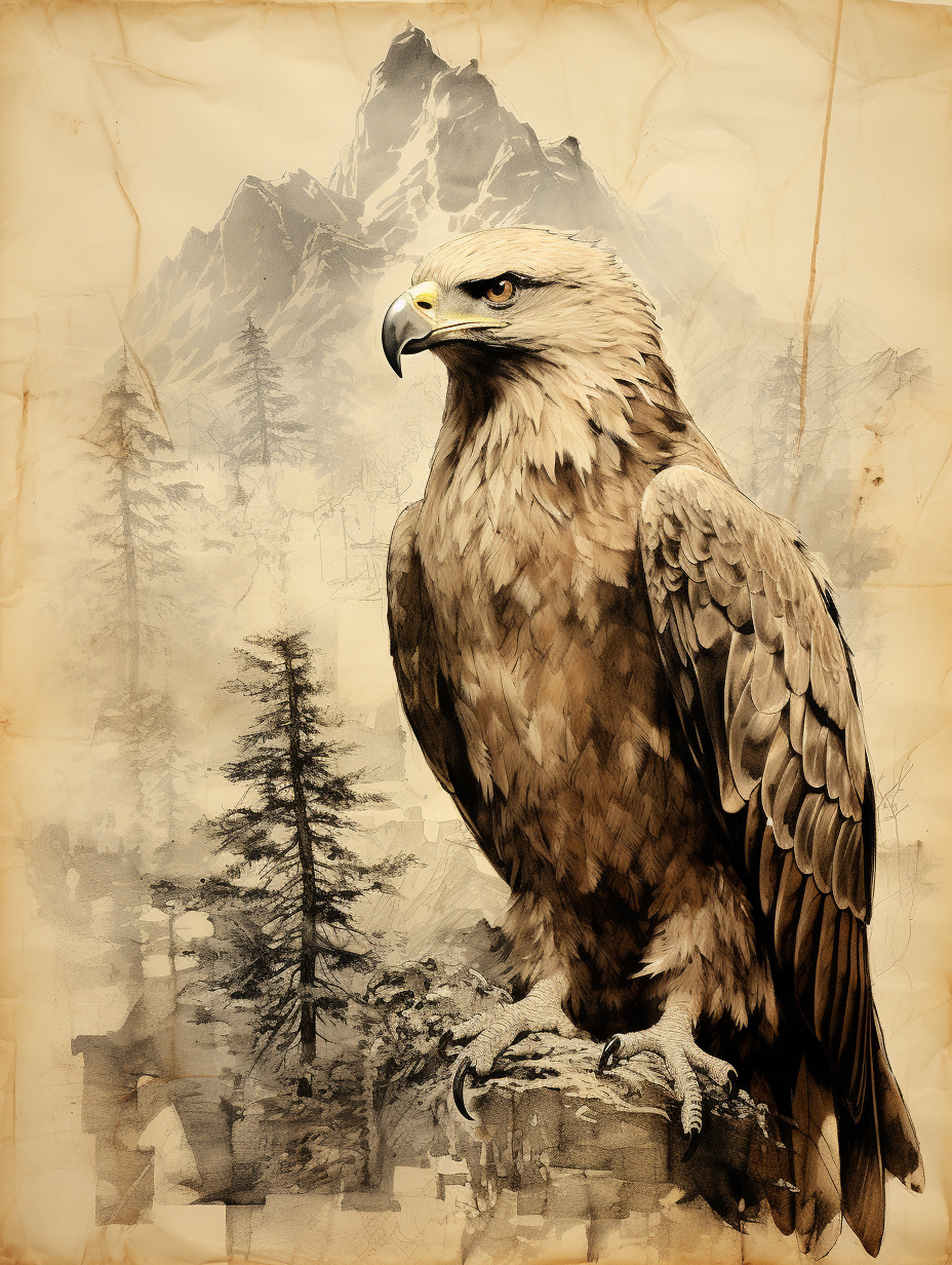 Friedrich's Flight Majestic Eagle in Romantic Blueprint Wall Art