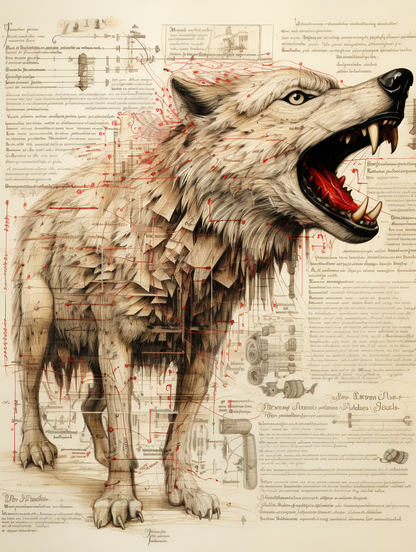 Howling Canid Anatomy Detailed Wolf Schematic Wall Art