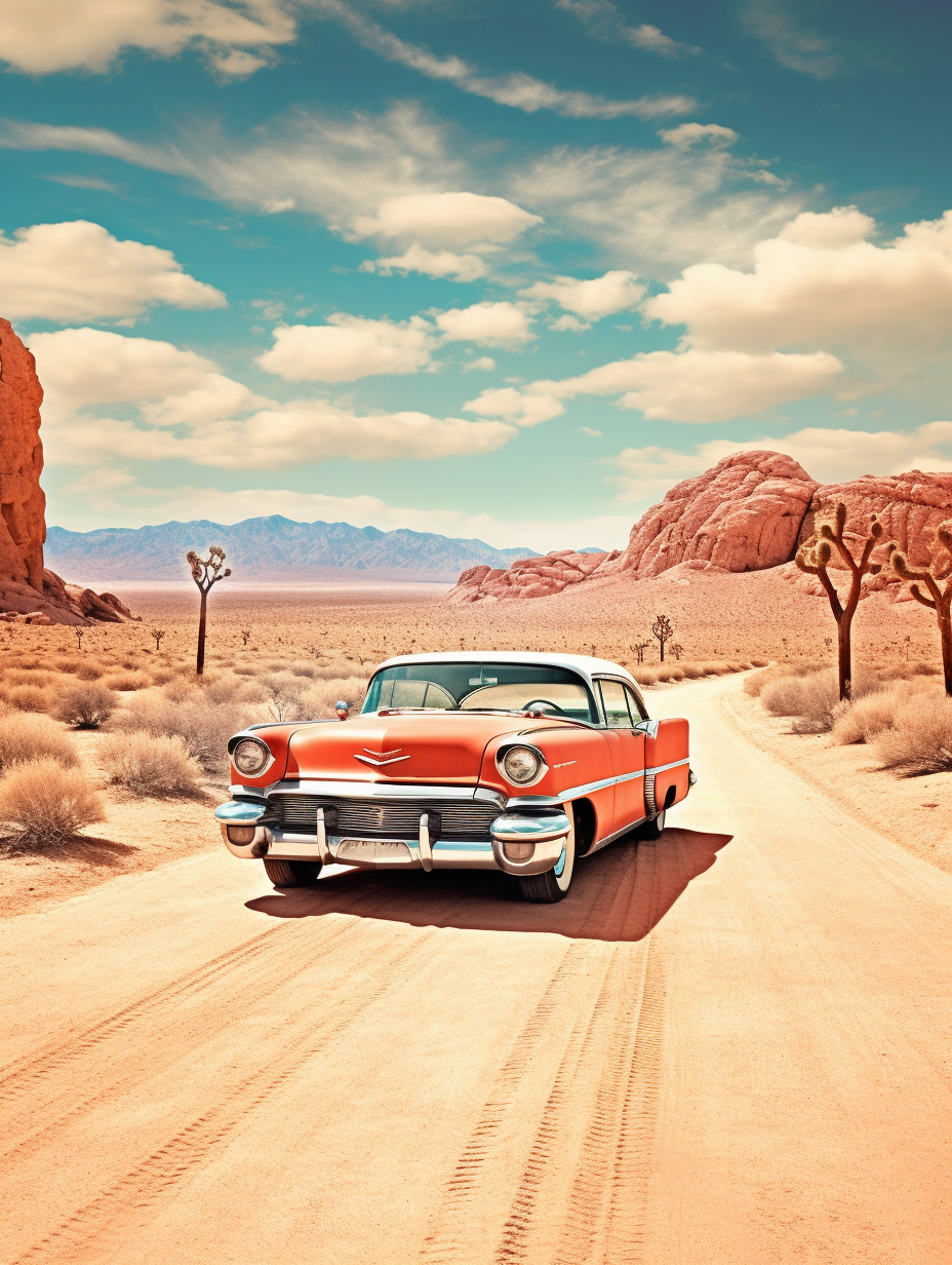 Desert Drive Vintage Cadillac on Route 66 Wall Art