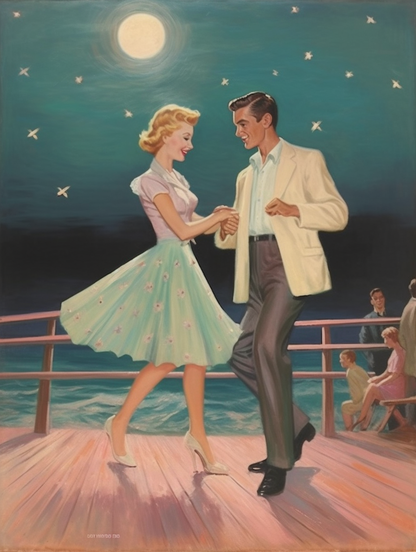 Moonlit Serenade 1950s Rock 'n Roll Romance Wall Art
