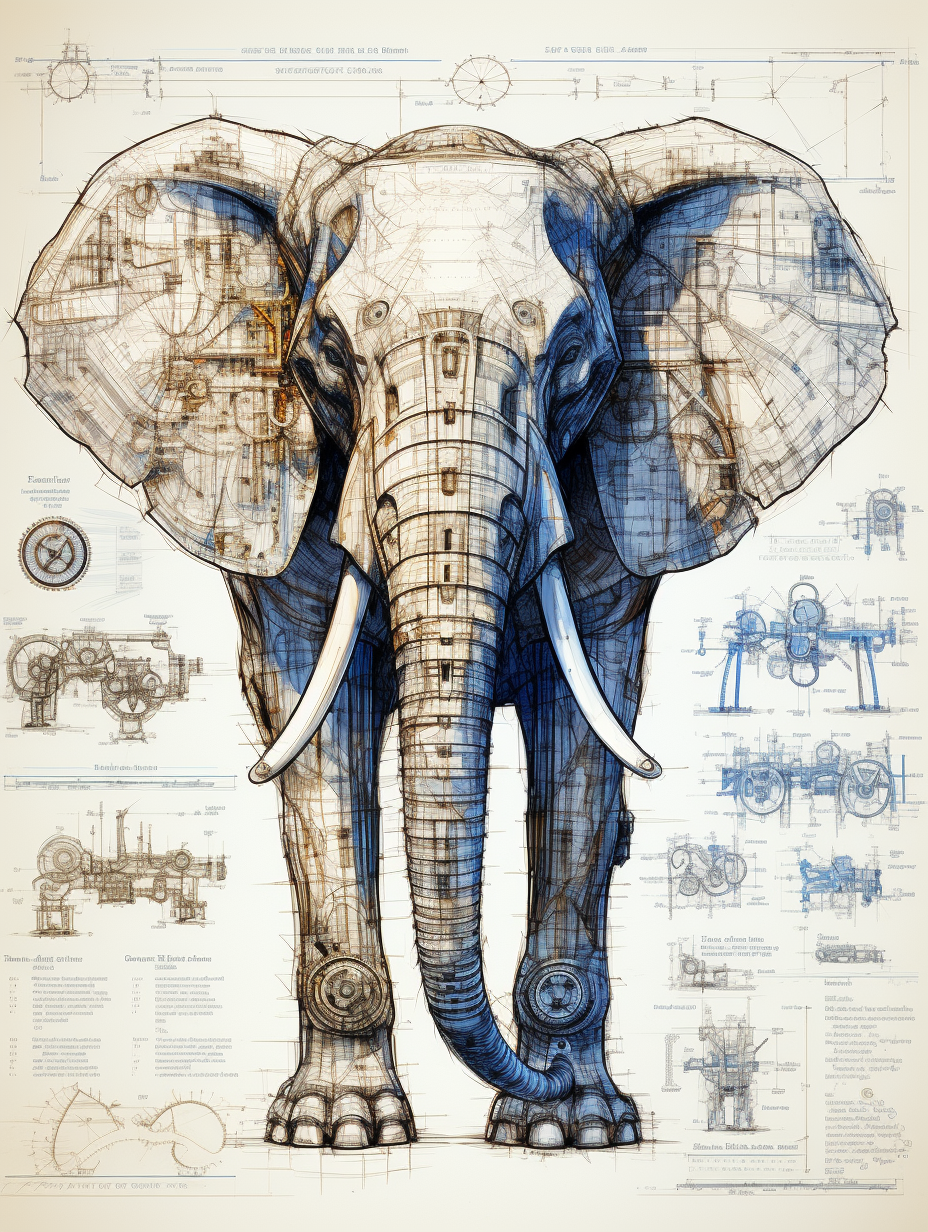 Majestic Marvel Elephant Blueprint Wall Art