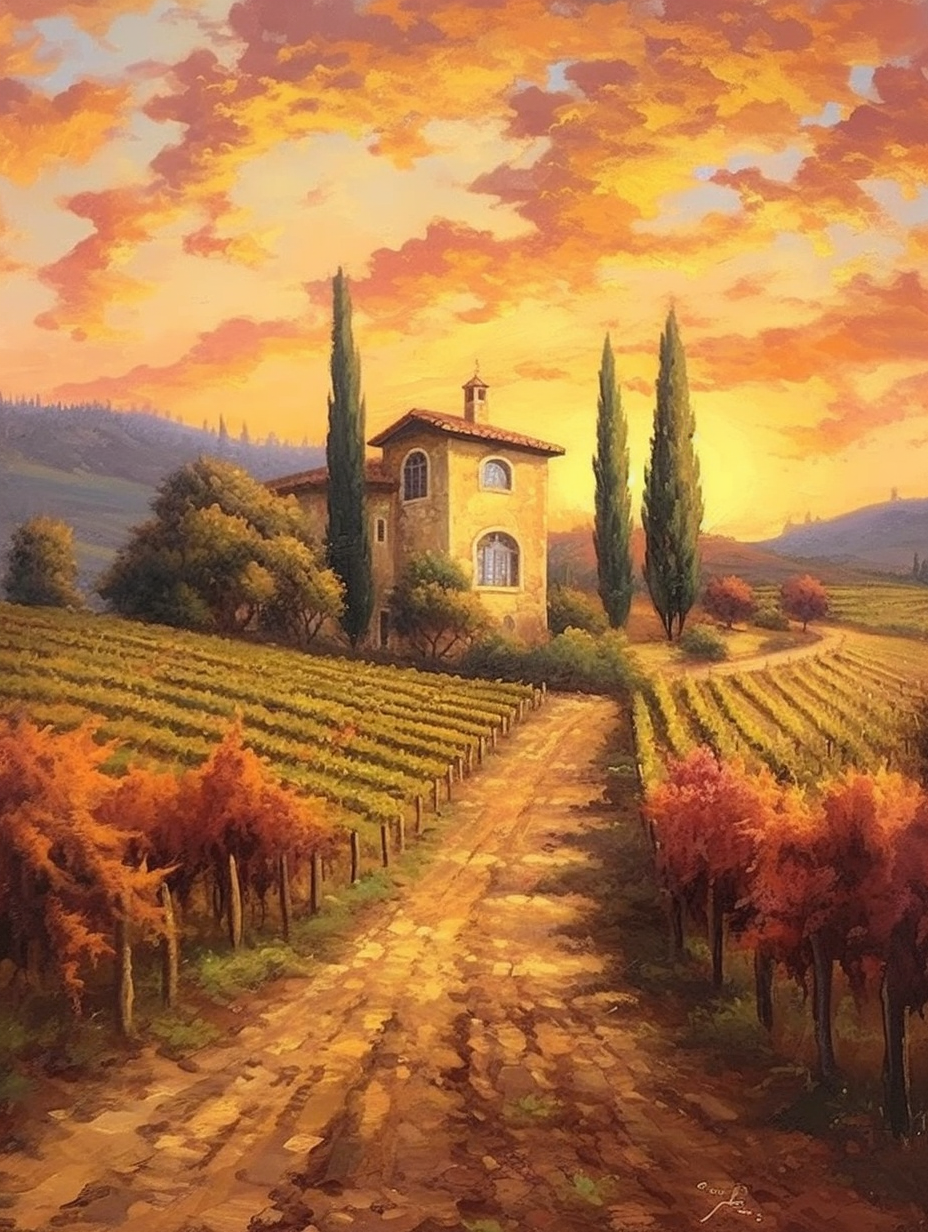 Tuscan Vines Sunset in the Vineyard Wall Art