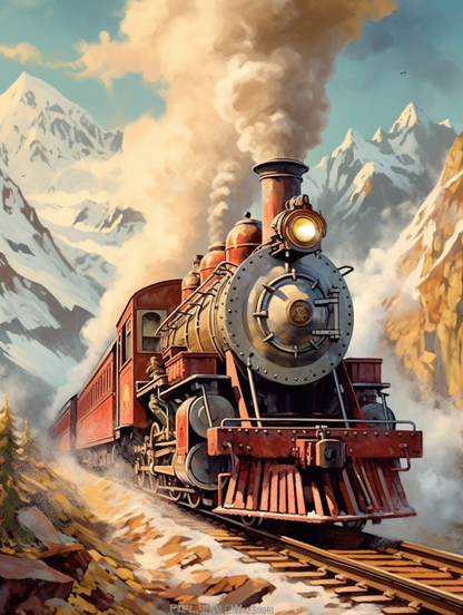 Steam Elegance Journey Through Majestic Mountains Wall Art