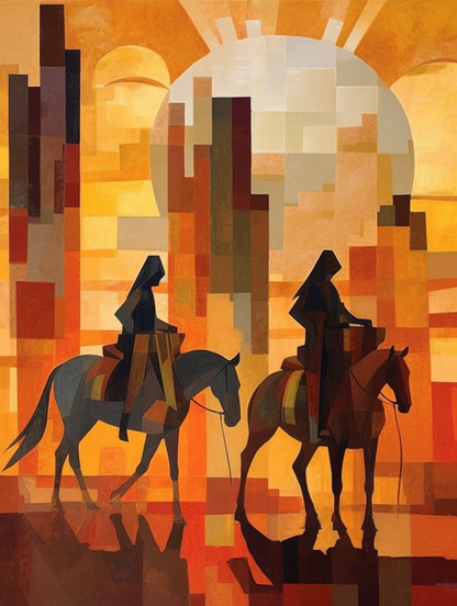 Desert Symphony Cowboys in Cubist Hues Wall Art