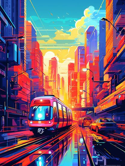 Futuristic Neon Metropolis Monorail Dreams Wall Art