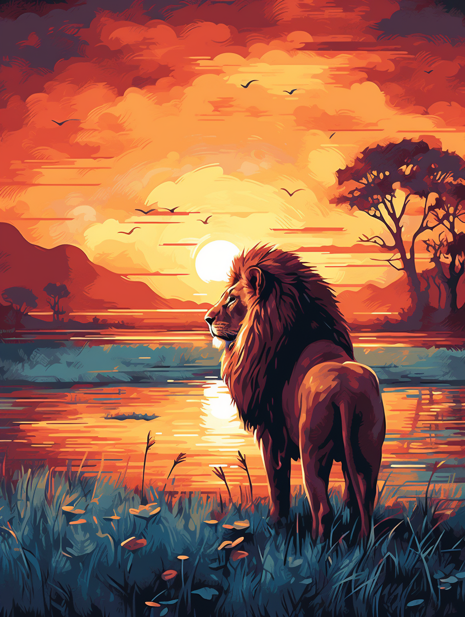 Safari Serenity Vintage Lion Encounter Wall Art